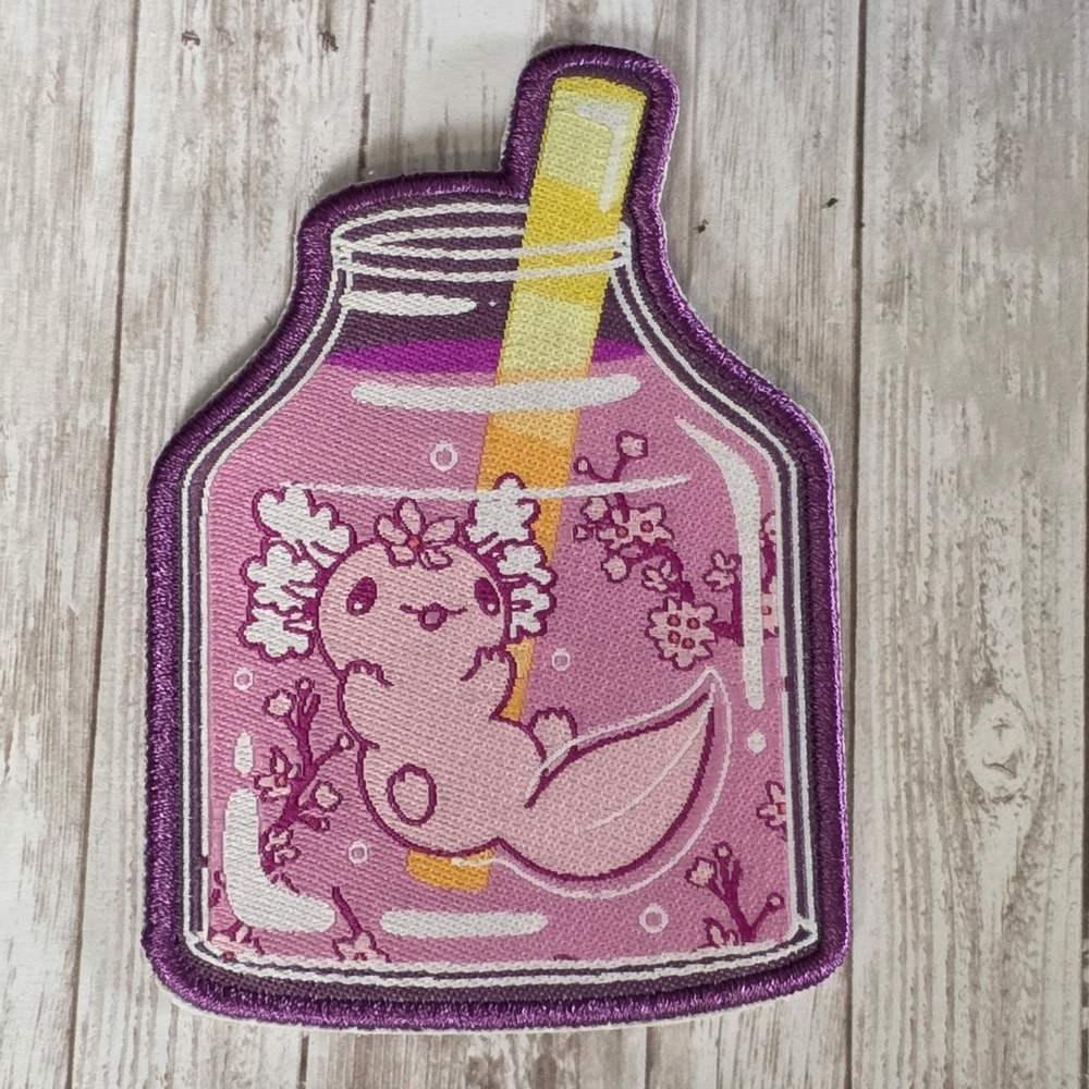 Hot Topic Axolotl Blossom Shake Patch Kawaii Floral Pink Purple Embroidered 4"